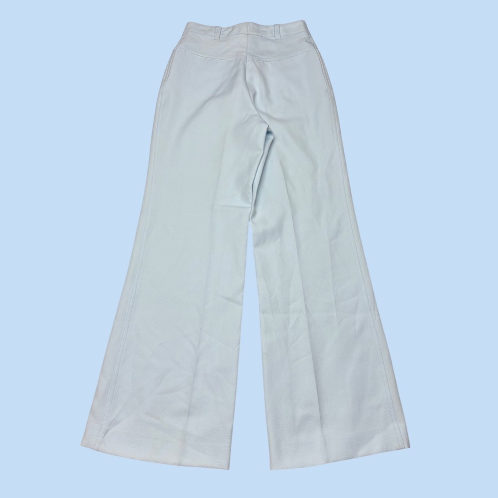 Vintage 70s High Waisted Wide Leg Trousers Baby Blue Textured Woven Size 10